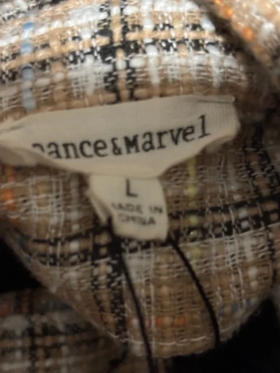 Dance & Marvel Plaid Tan Jacket with Light Blue Denim Sleeves - Picture 9 of 9